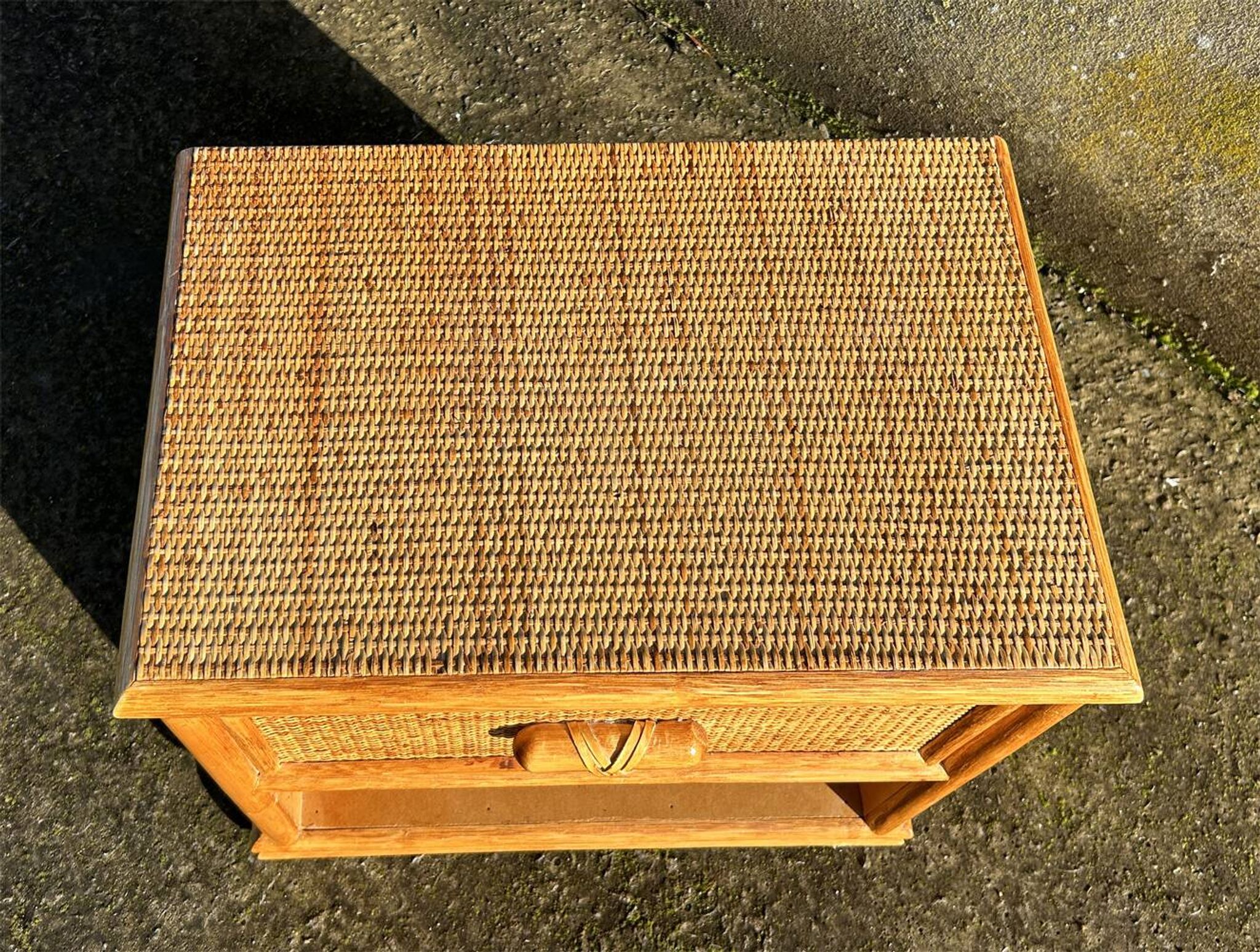 Maugrion bedside table for Roche Bobois, wood and rattan, 1980s