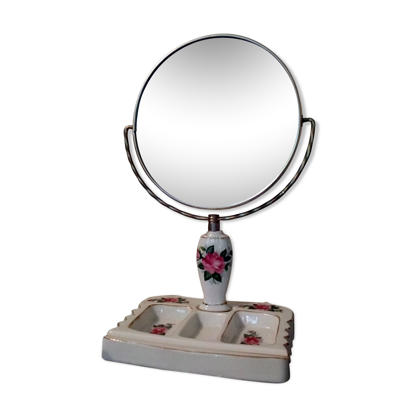 Mirror to lay porcelain rose buttons 13x24cm