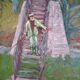 Huile sur toile - paysage avec personnage, style fauvisme, signée ROUYI 77