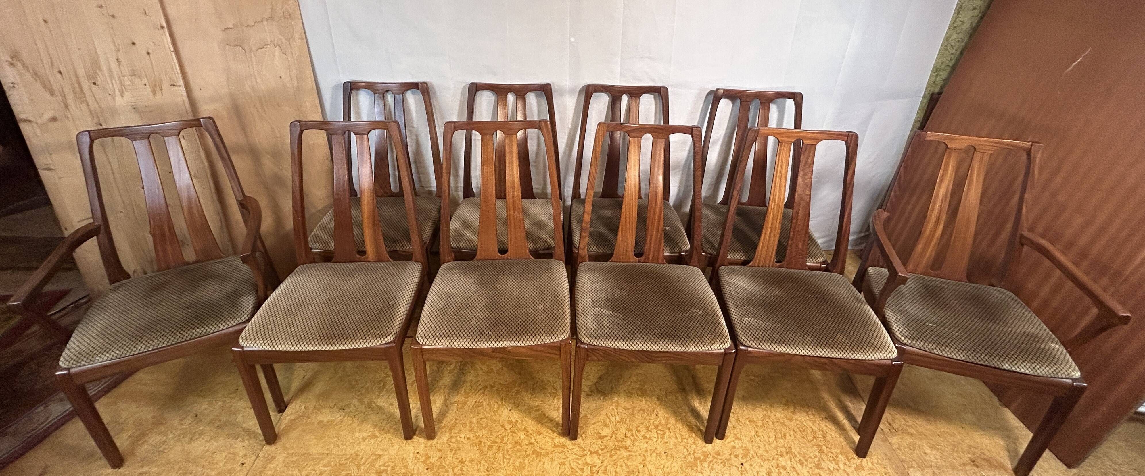 Set of 10 Mid-Century Retro Vintage Teak Afromosia Dining Chairs by Nathan
