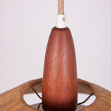 Ceiling Lamp in Teak and Sisal from Temde, 1960s