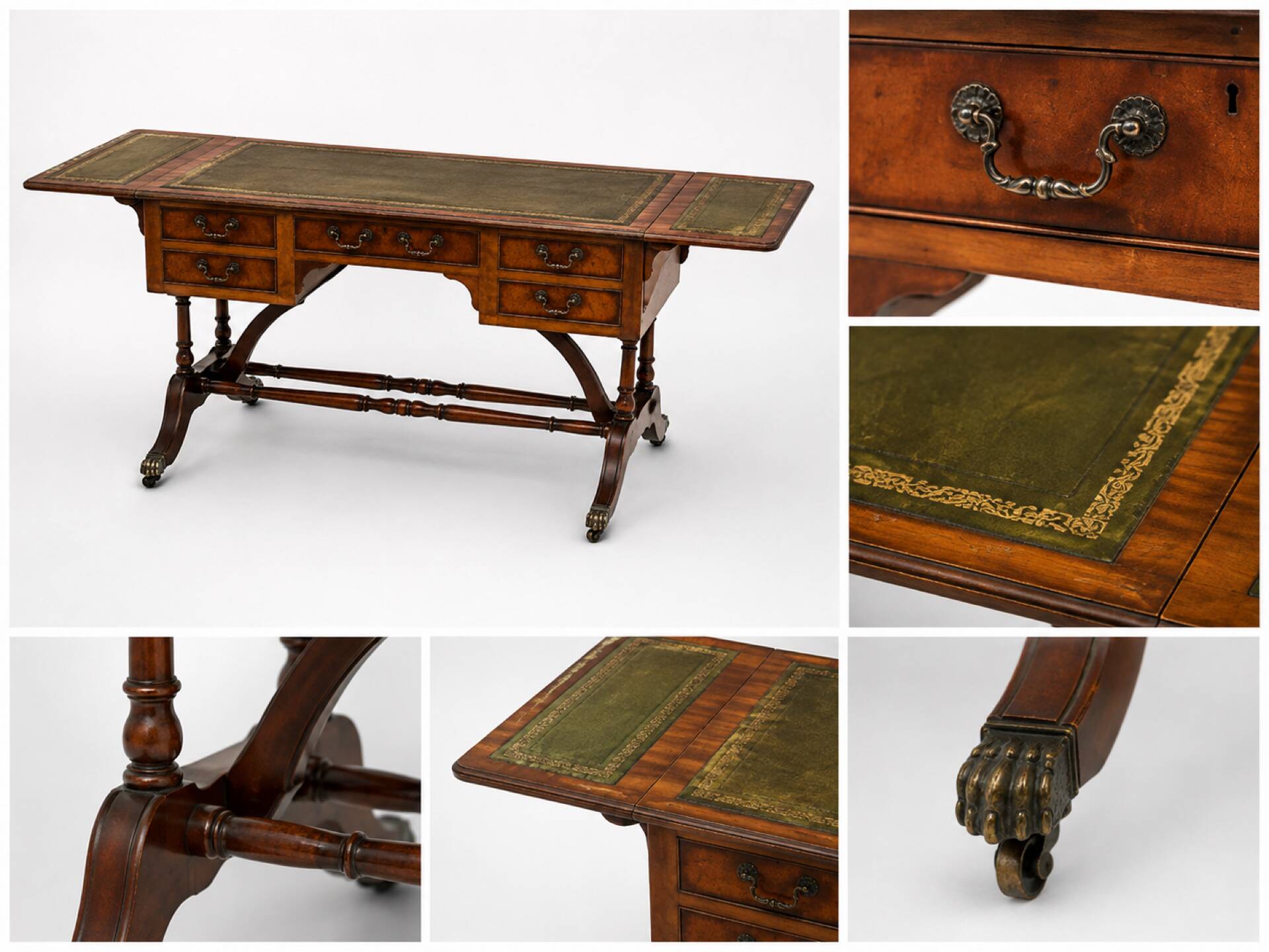 English mahogany double-sided desk with extensions