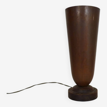 Grande Lampe Vasque Art Deco 1930 cuivre et socle en bois
