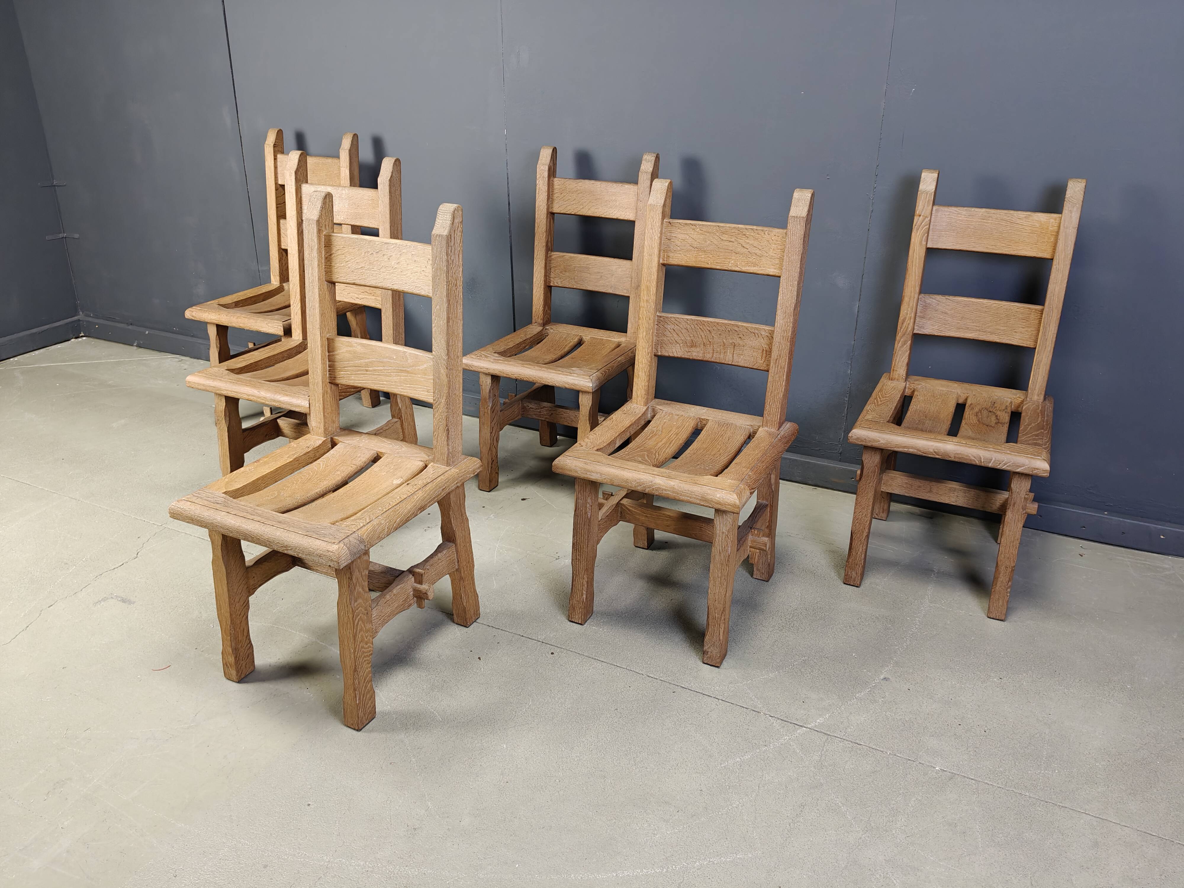 Vintage oak  brutalist dining chairs, 1960s