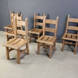 Vintage oak  brutalist dining chairs, 1960s