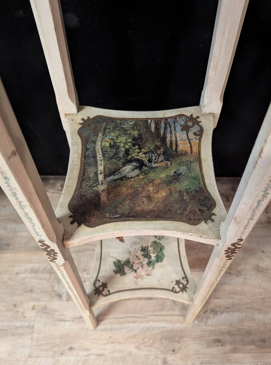 Pair of large painted wooden pedestals with three tiers.