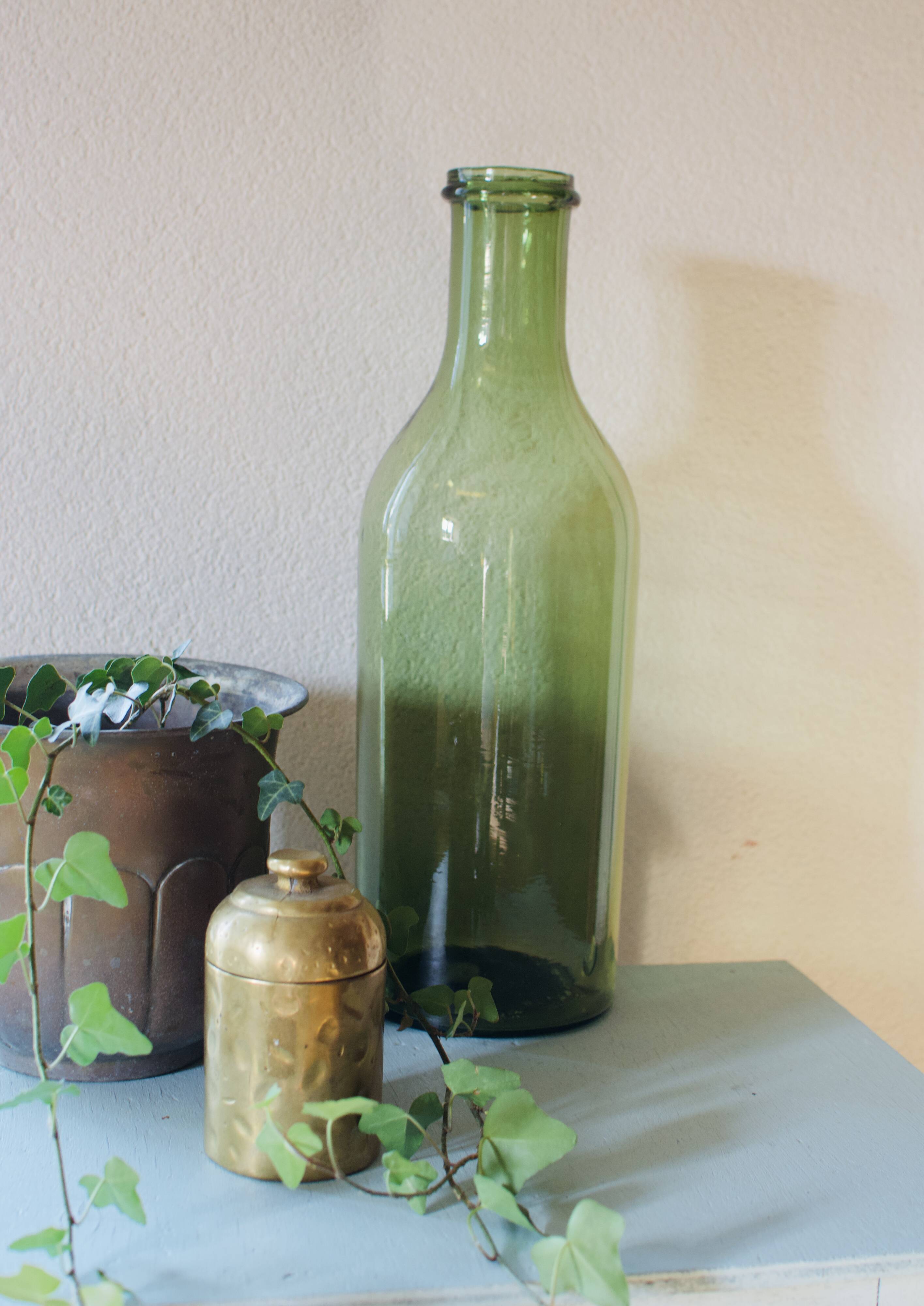 Green blown glass canister