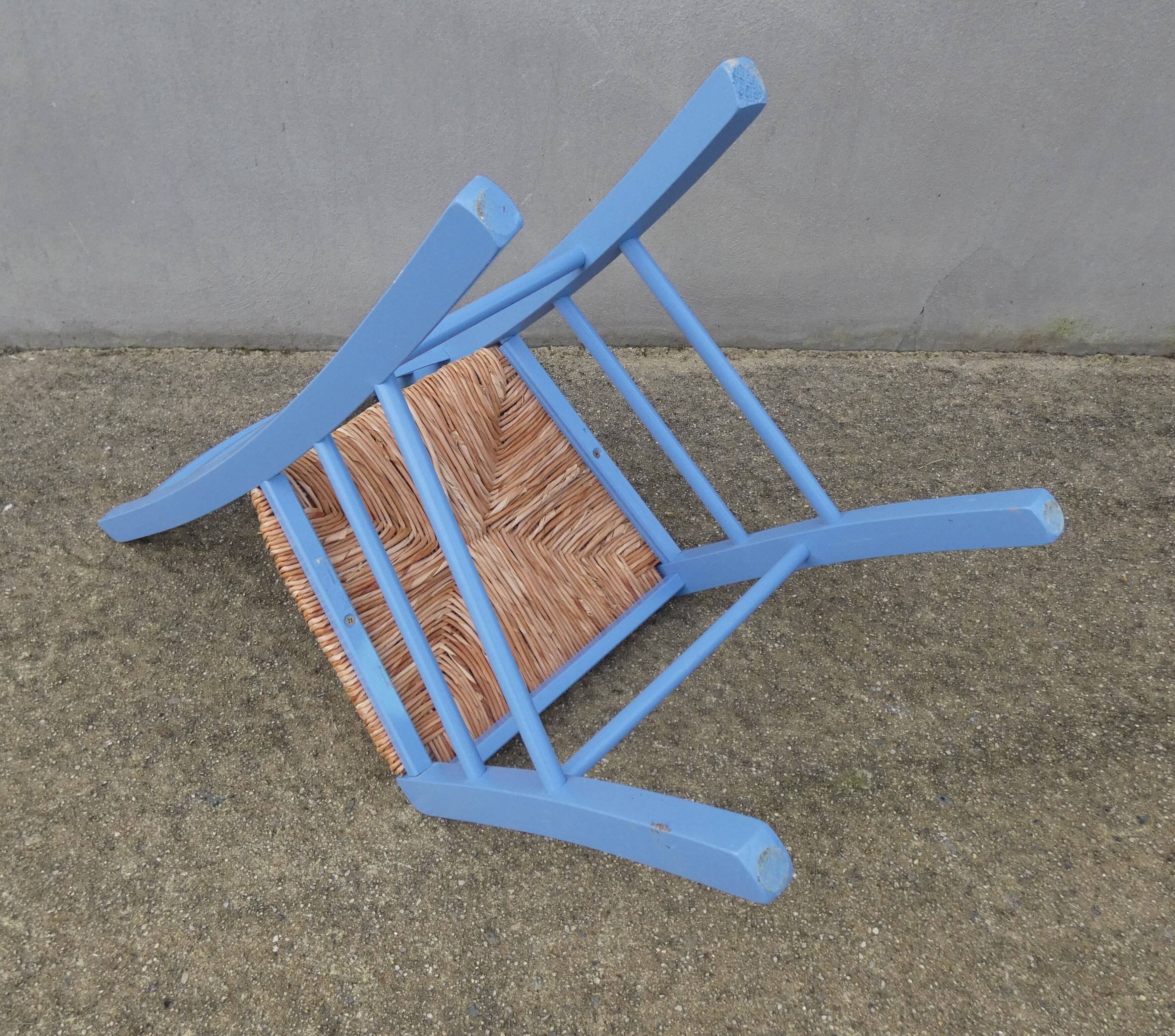 side table + blue wooden chair
