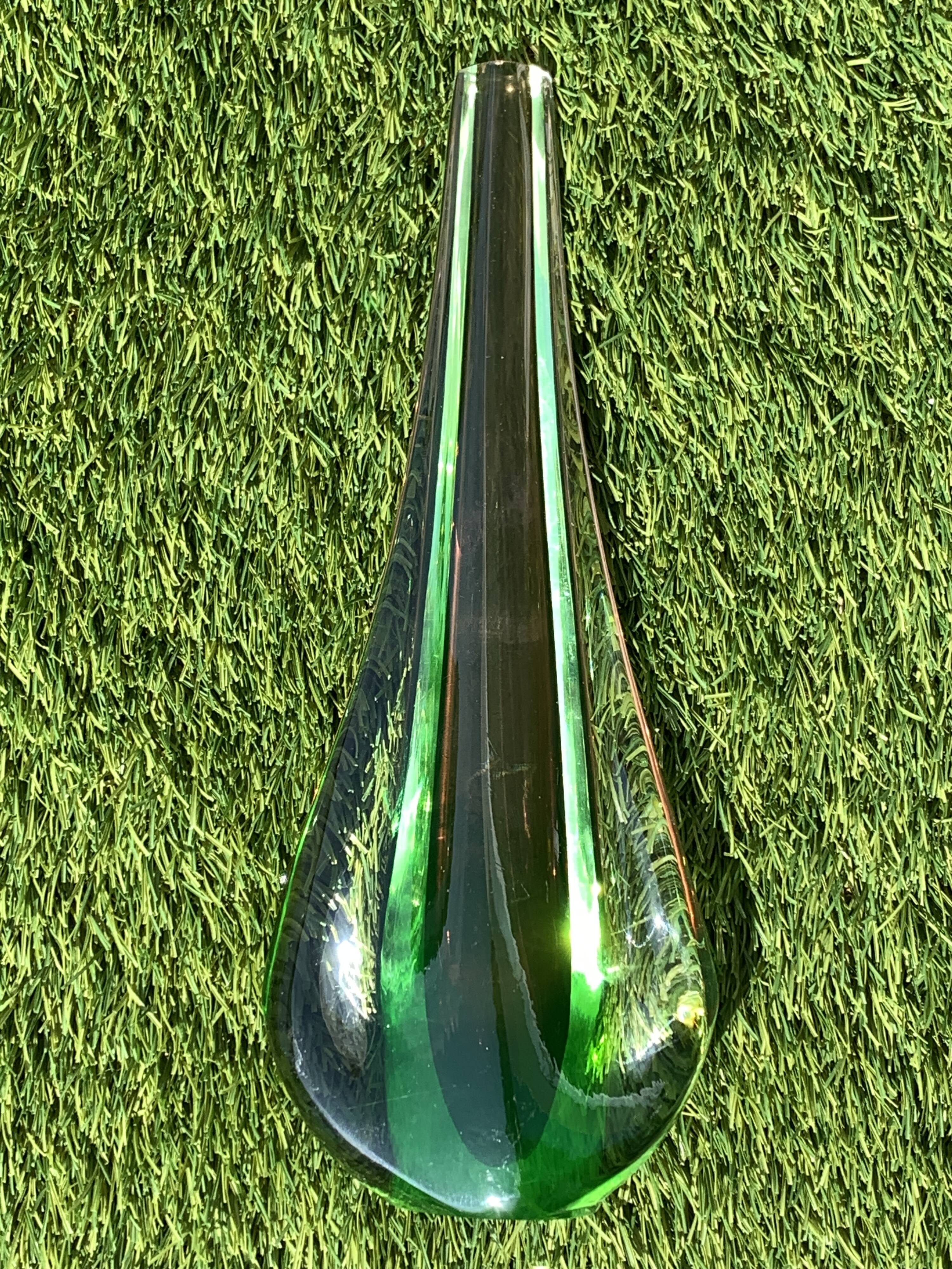 Green and red glass soliflore Sommerso Murano vase 1970
