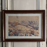 Aquarelle sur papier par Robert Gaillard XXe Megève 1944