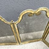 Antique brass fireplace screen from 1920, vintage spark guard.