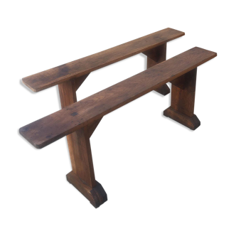 Pair of farm benches in rustic oak