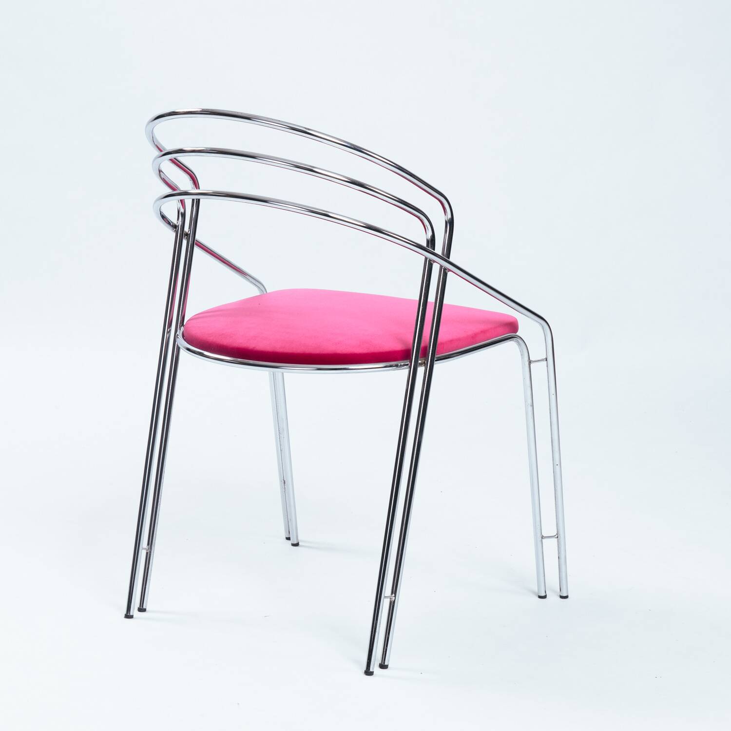 Ensemble de salle à manger vintage chromé avec velours rose, Italie, années 1970