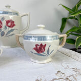 Vintage tea set in Sarreguemines flowered earthenware, "Troyes" model