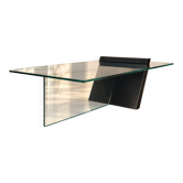 Postmodern Black Lacquered Wood and Glass Coffee Table, 1980s