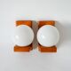 Pair of opaline ball wall lights and pine support 1980