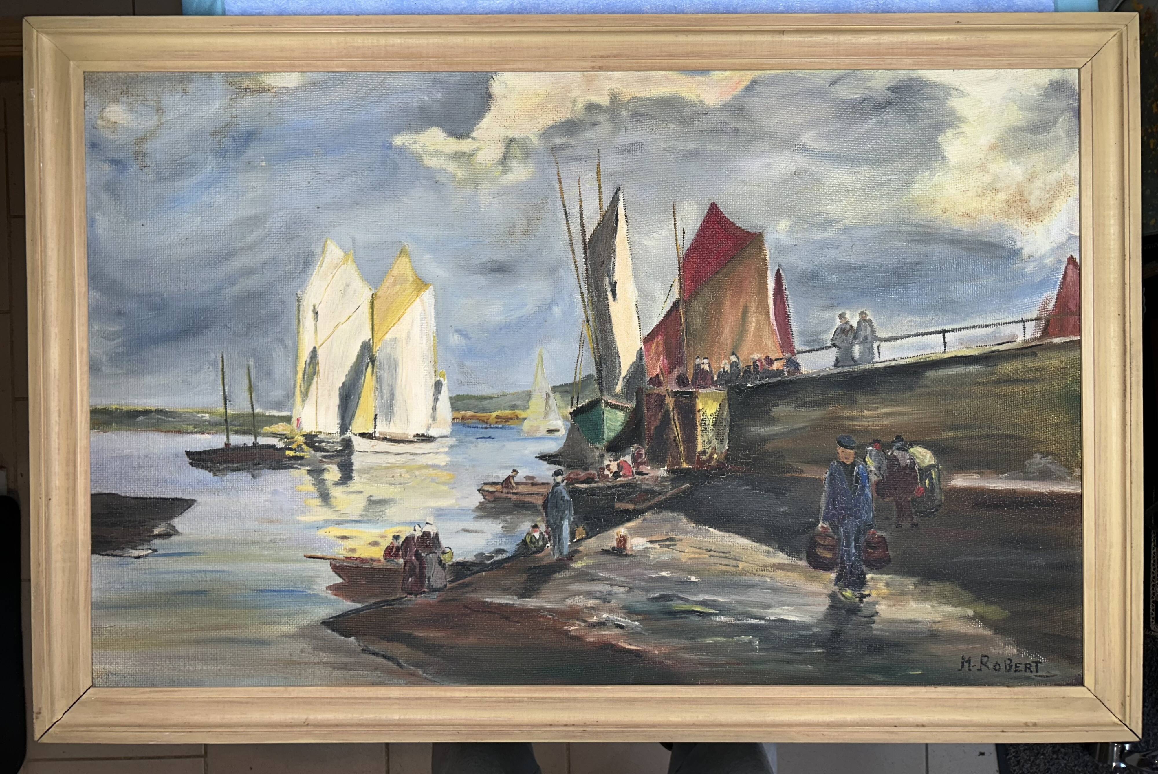 Seascape "Return from fishing" Morbihan - M Robert - oil on panel