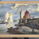 Seascape "Return from fishing" Morbihan - M Robert - oil on panel