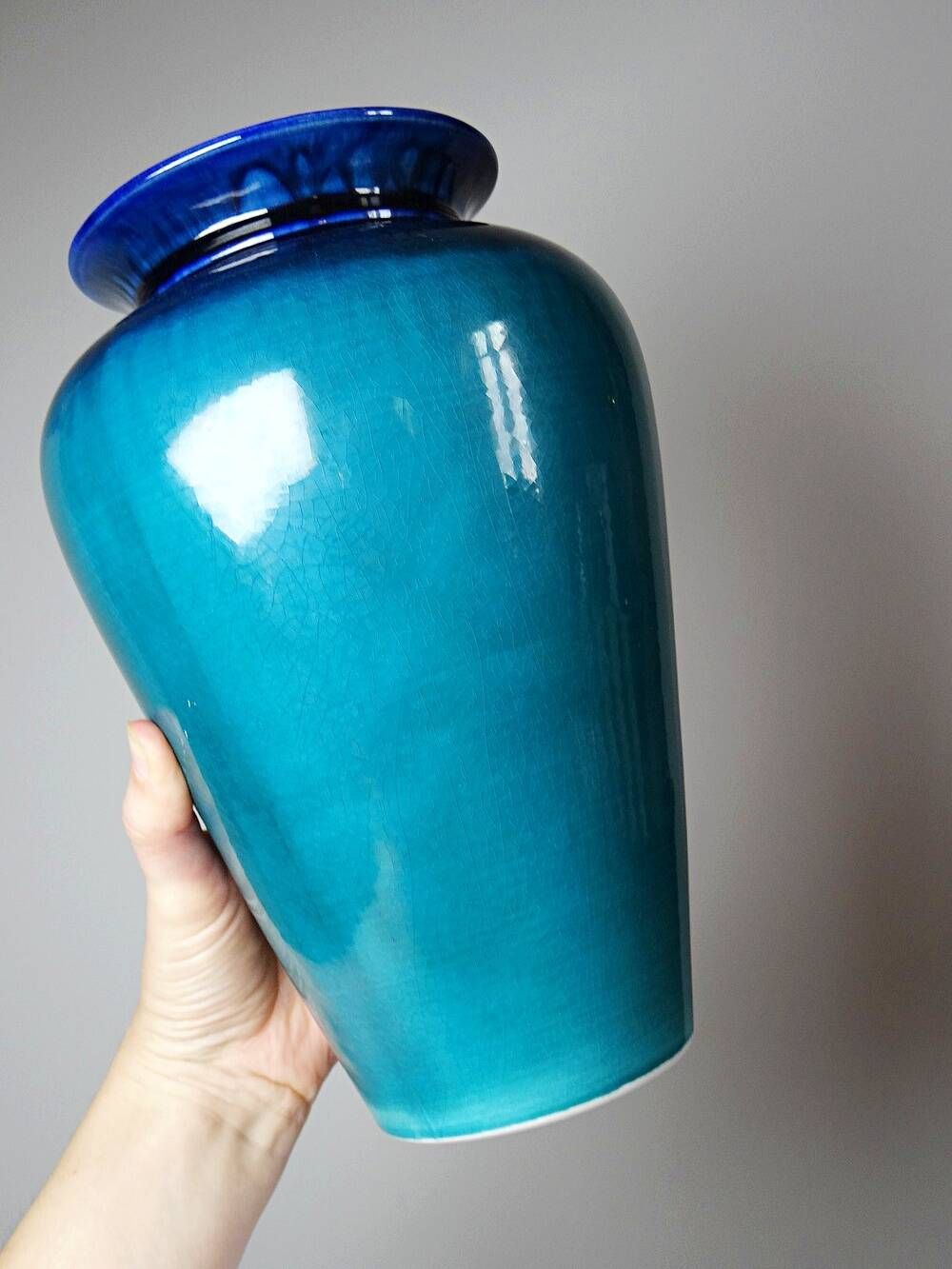 Vintage vase Dinis Portugal in turquoise and cobalt blue ceramic, 1970s.