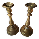 Coppia di Candelabri Antichi in Ottone - Stile Classico h 21 cm