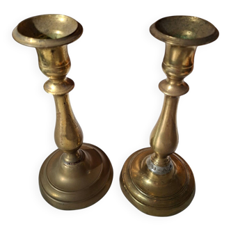 Coppia di Candelabri Antichi in Ottone - Stile Classico h 21 cm