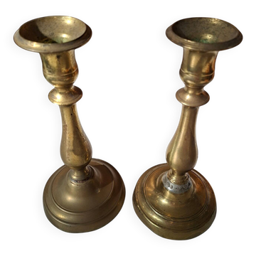 Paire de candélabres anciens en laiton - Style classique h 21 cm