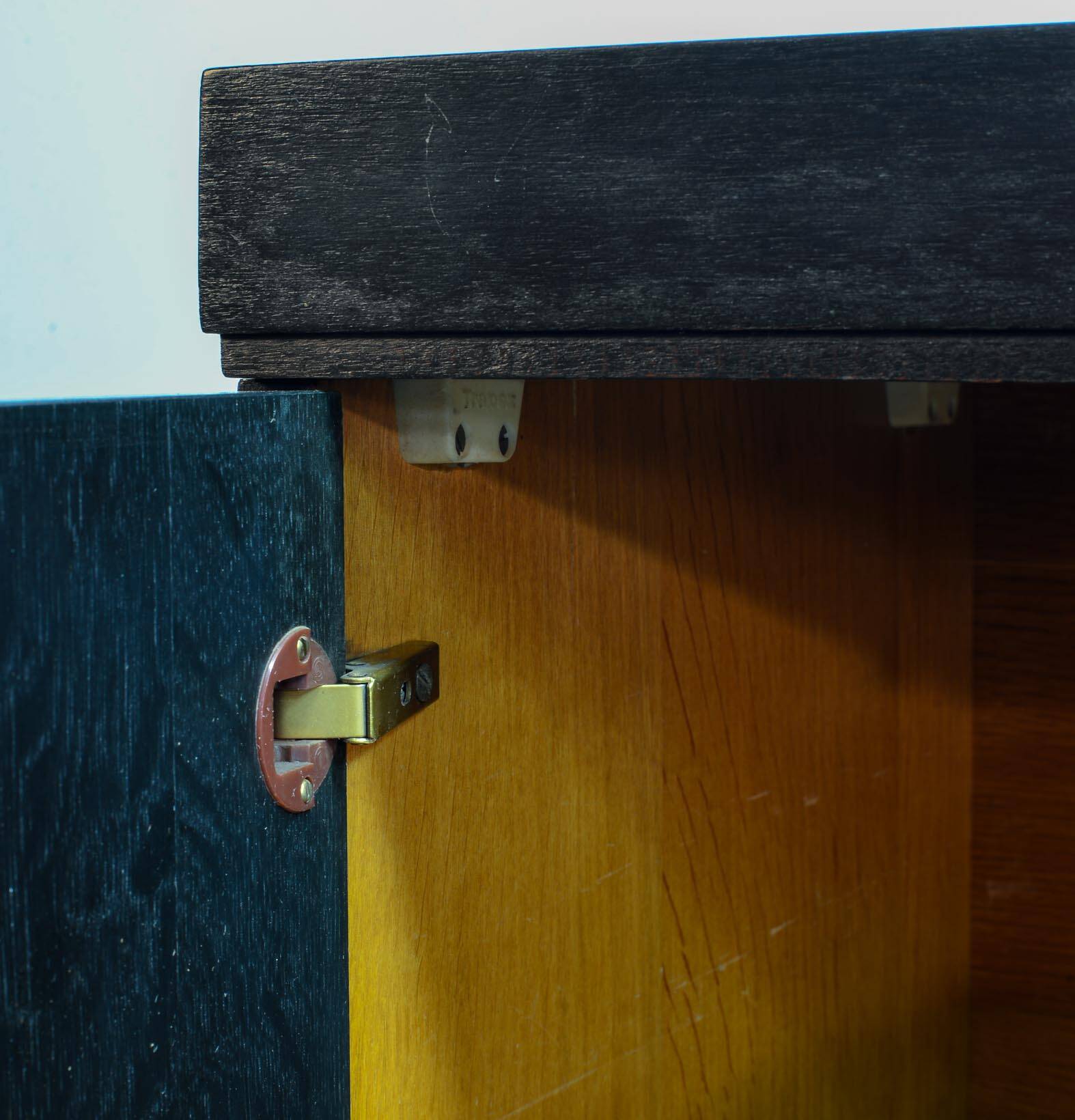 Large Brutalist Black Highboard with Red Accents Belgium 60s