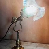Refined 1930s-40s table lamp in brass and worked glass