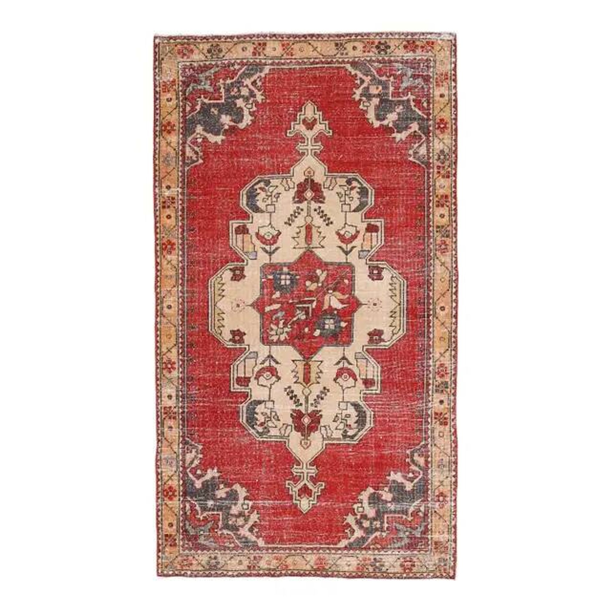 Vintage Turkish Oushak Handmade Wool Cotton Red Area Rug 130x240