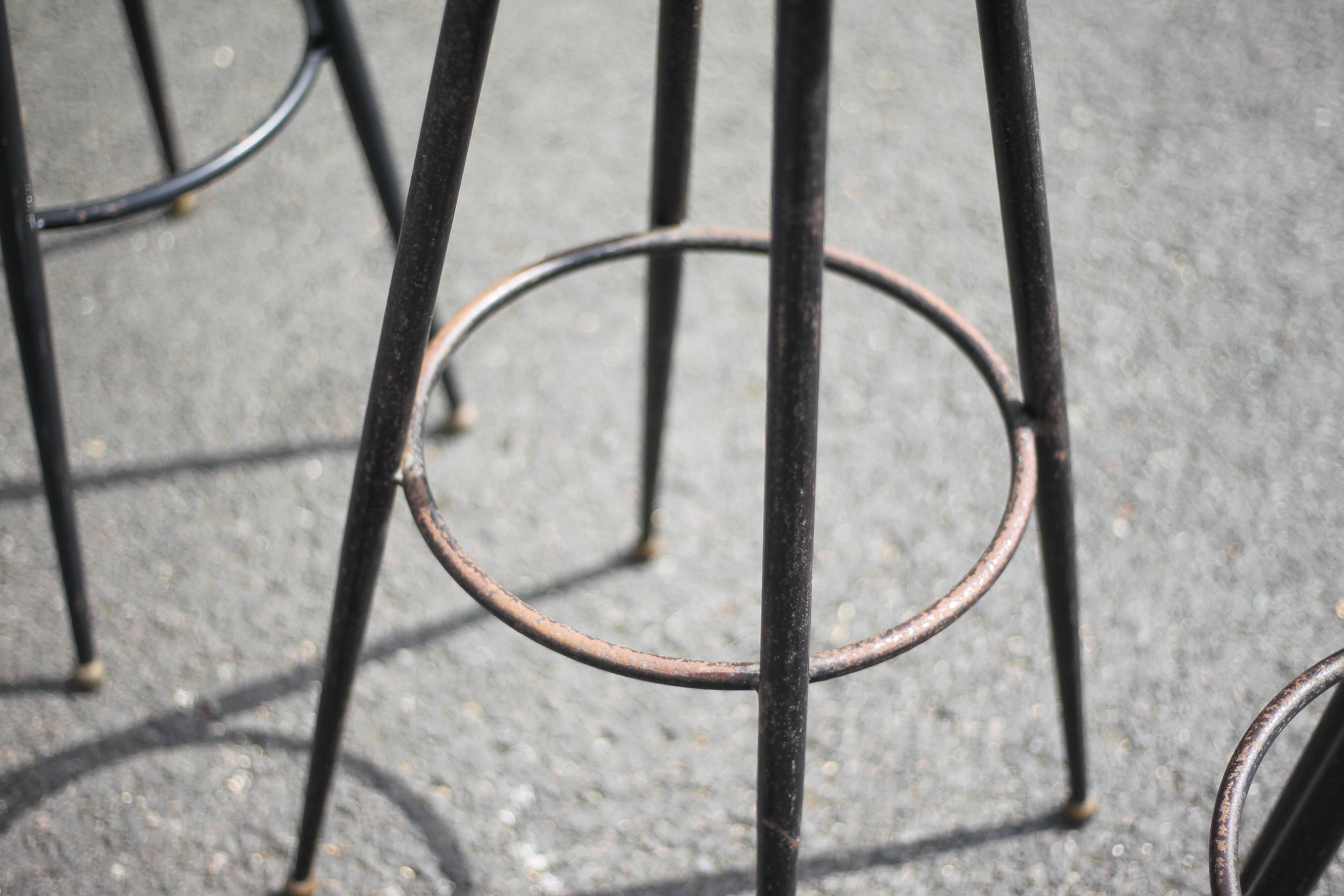 Set of 4 bar stools, metal and imitation leather stool, high stool