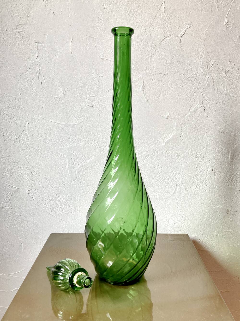 Large green glass bottle / carafe from Empoli, 1960s