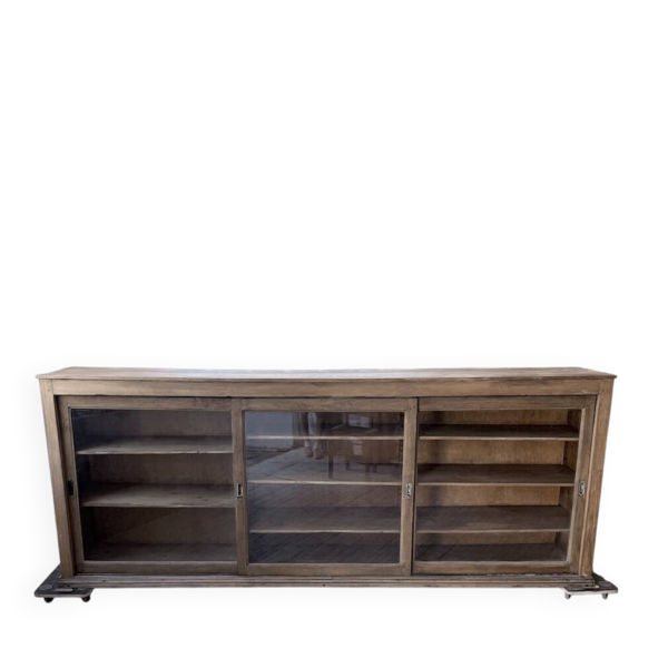 Enfilade de métier XXL 3m pin et chêne portes vitrées
