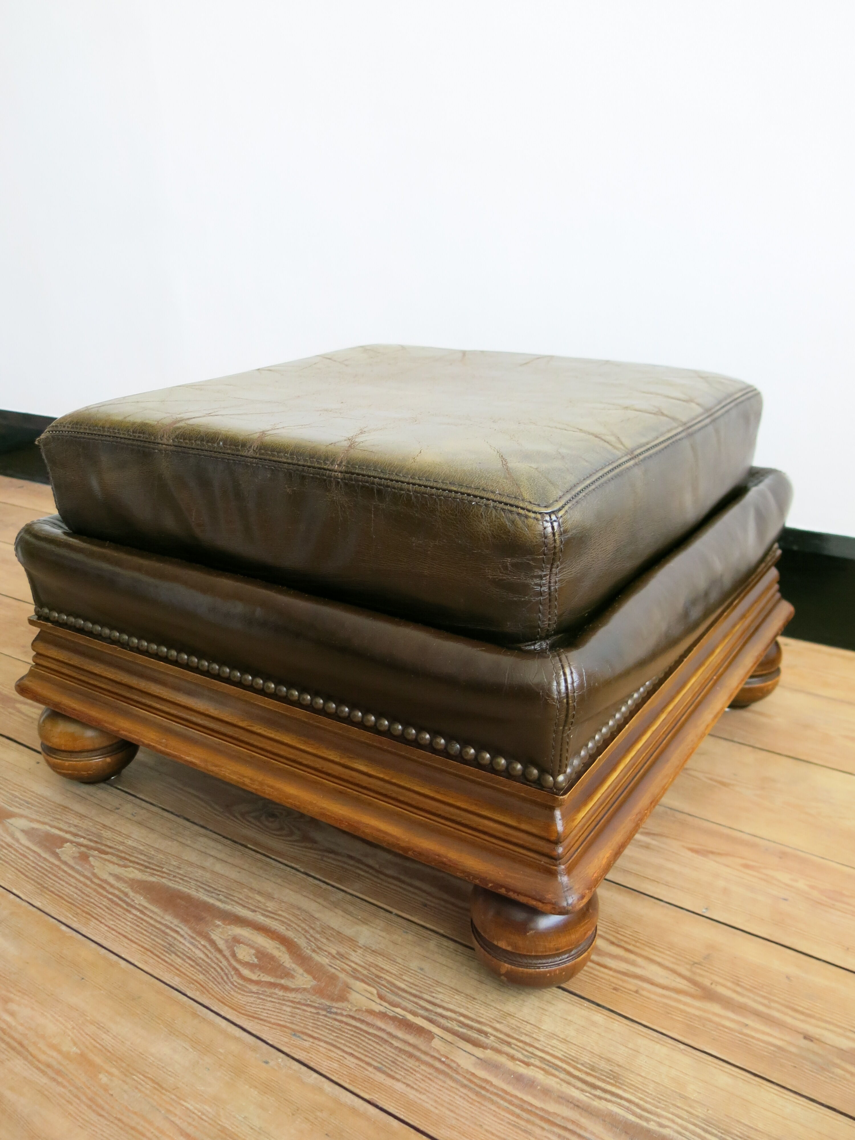 English Chesterfield style leather footrest