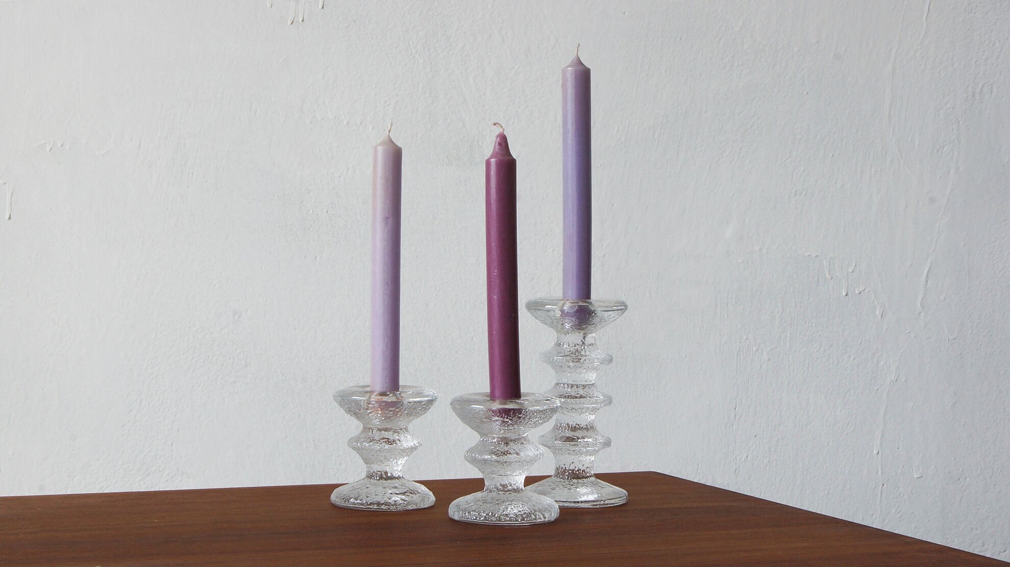 Vintage candlesticks in glass by timo sarpaneva for iittala, 1960s, set of 3