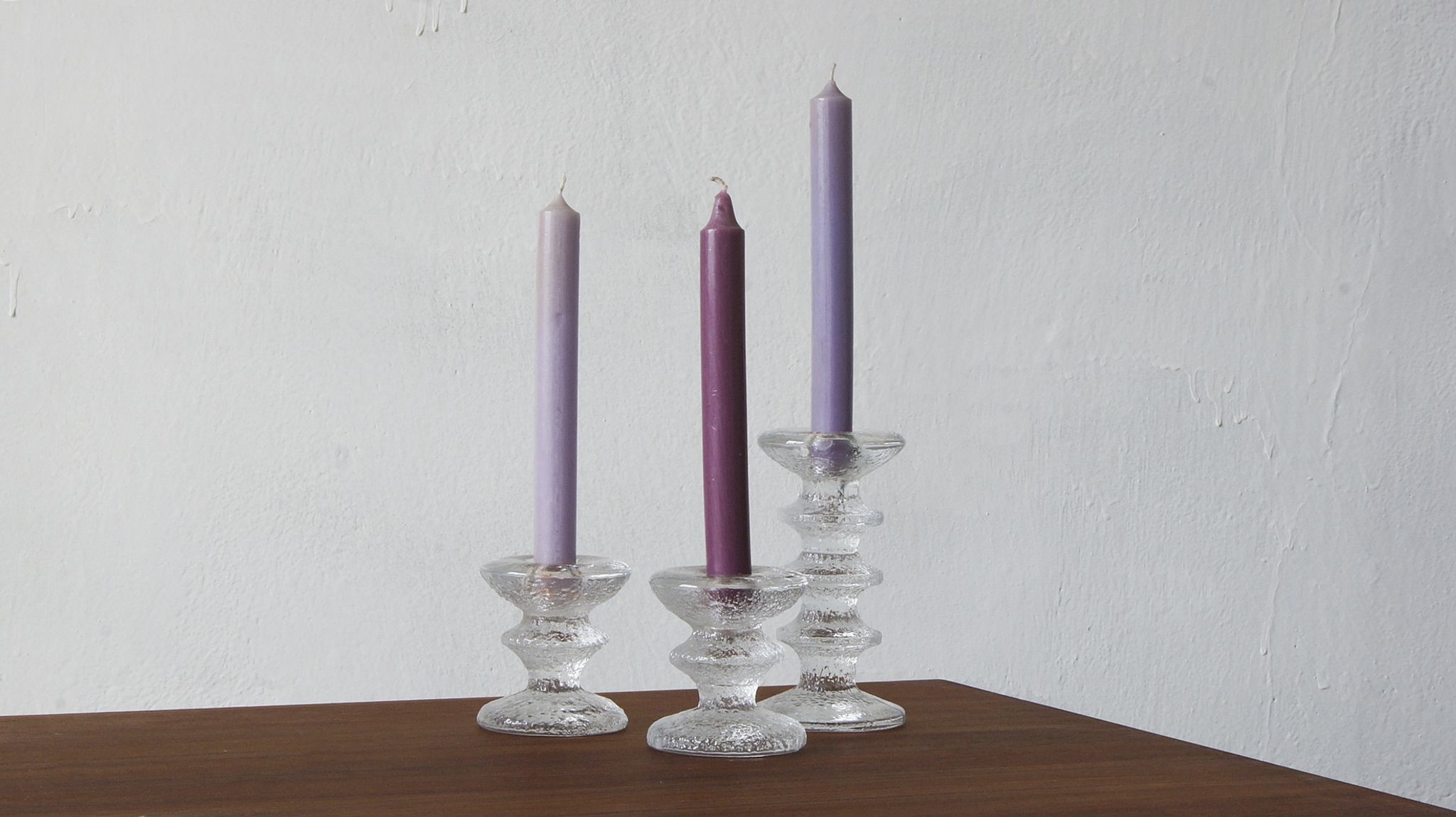 Vintage candlesticks in glass by timo sarpaneva for iittala, 1960s, set of 3