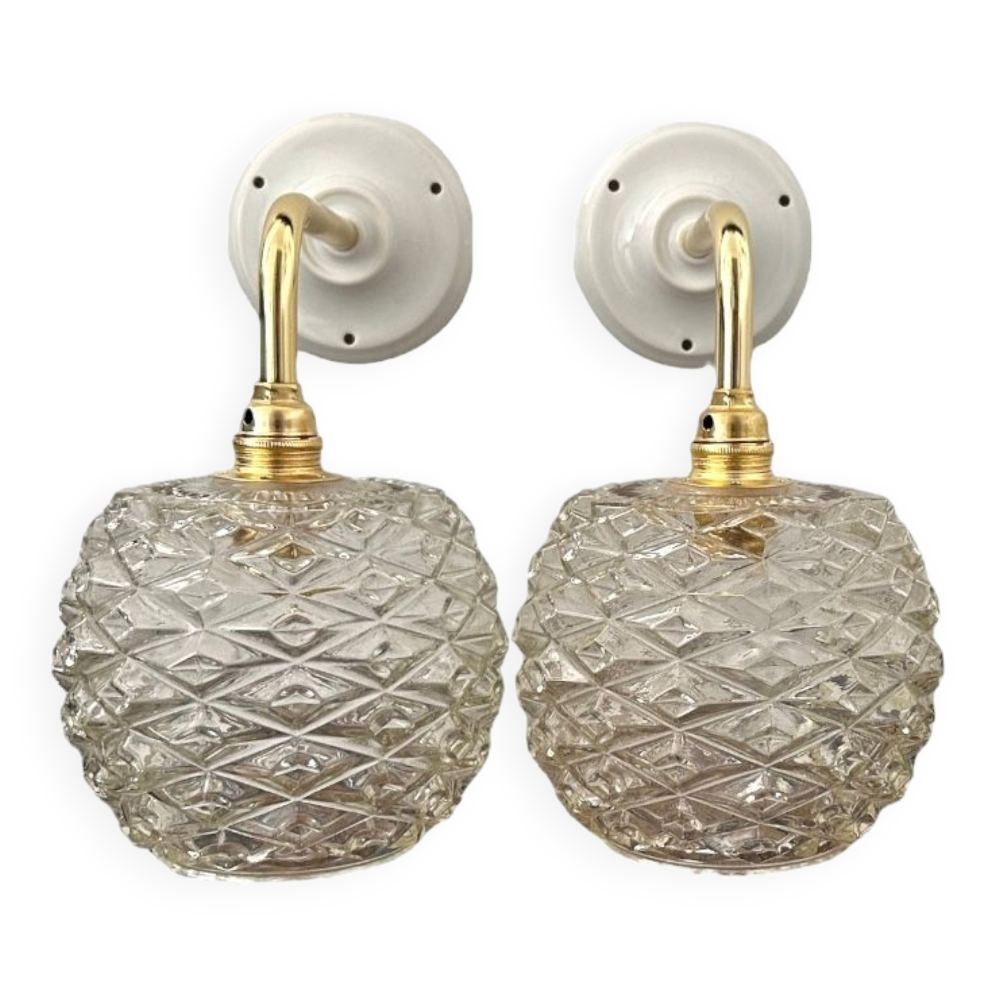 Set of chiseled glass wall sconces