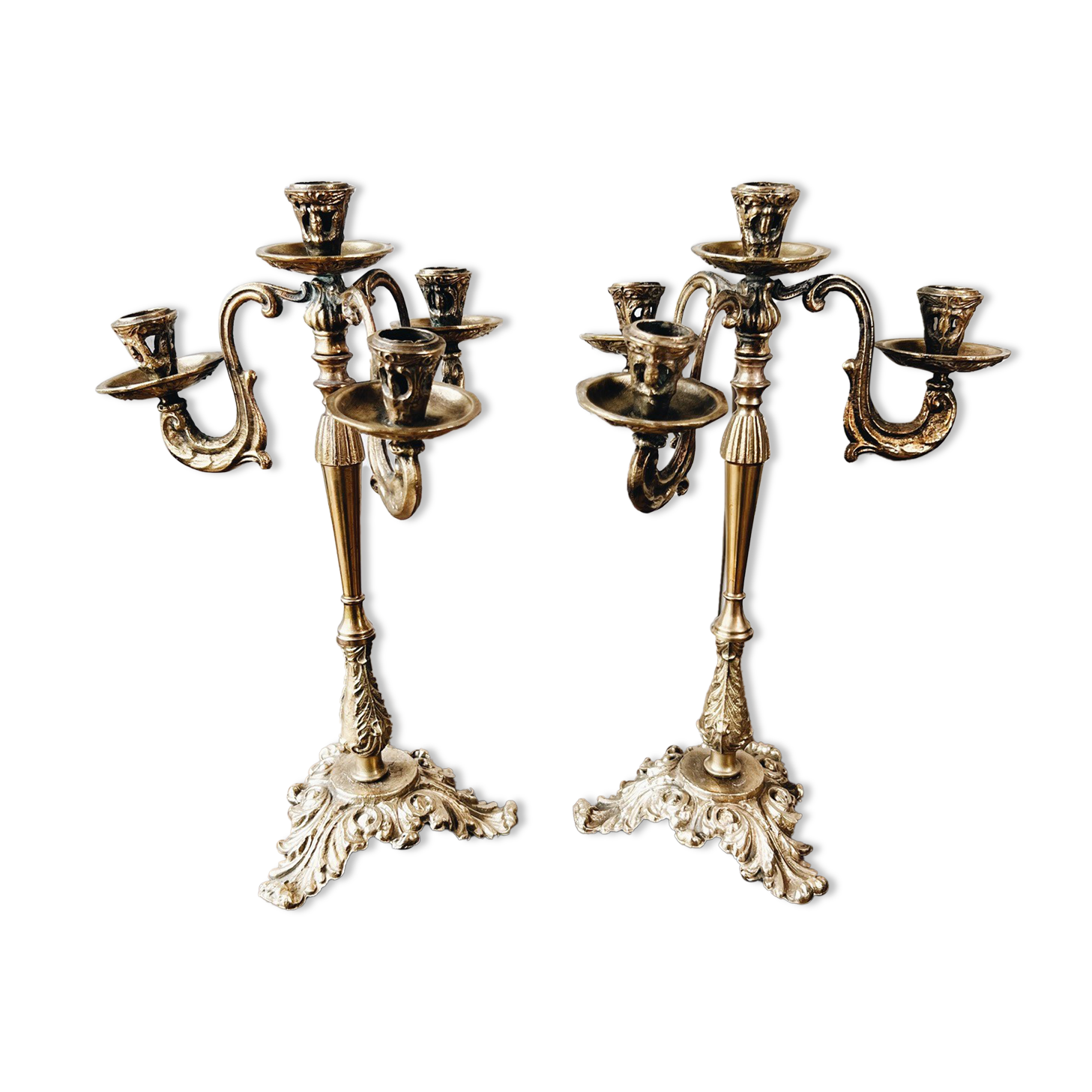 Duo of antique bronze chandeliers