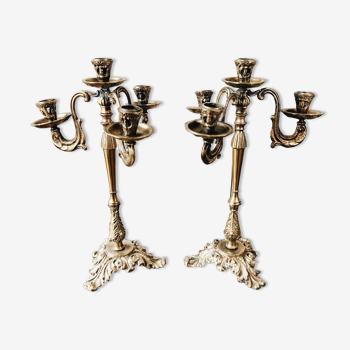 Duo of antique bronze chandeliers