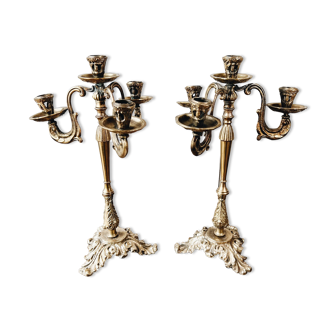 Duo of antique bronze chandeliers