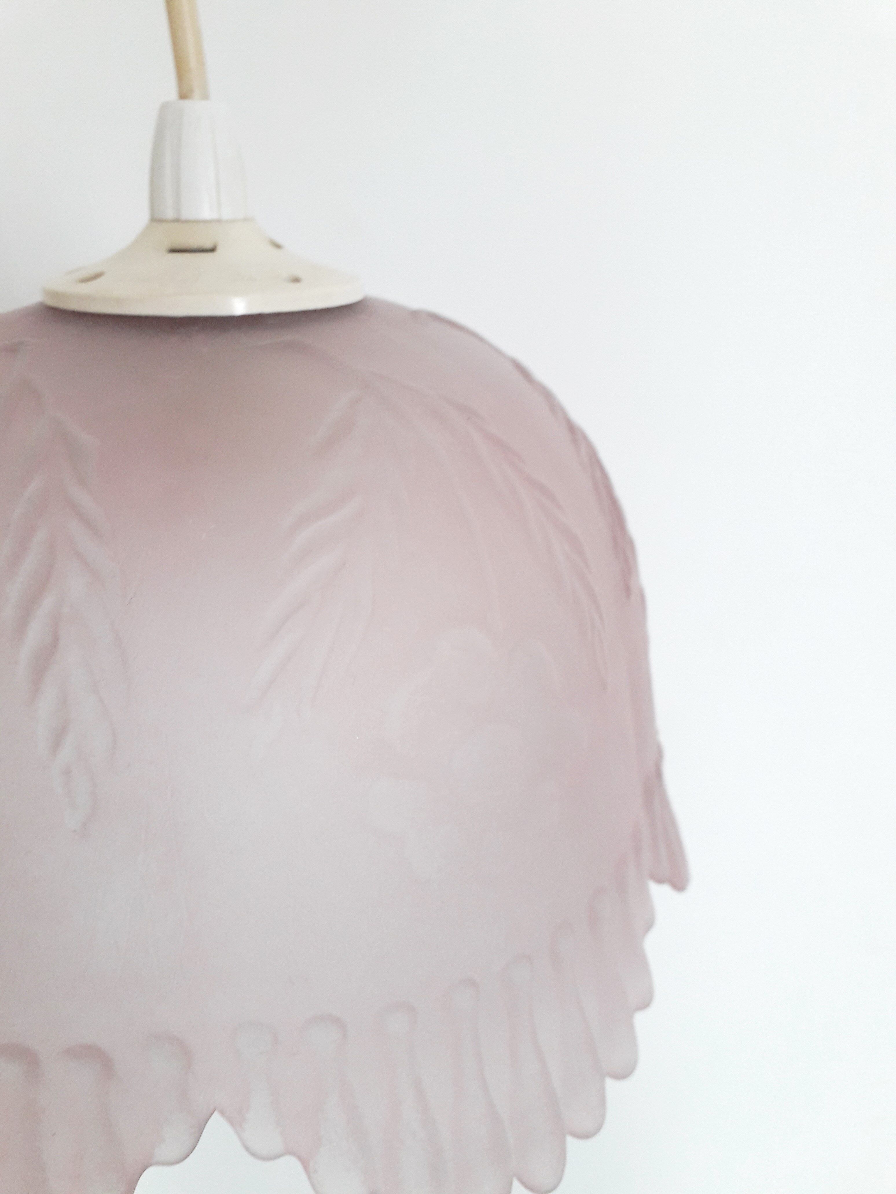 Vintage pink pressed glass pendant lamp - 1960