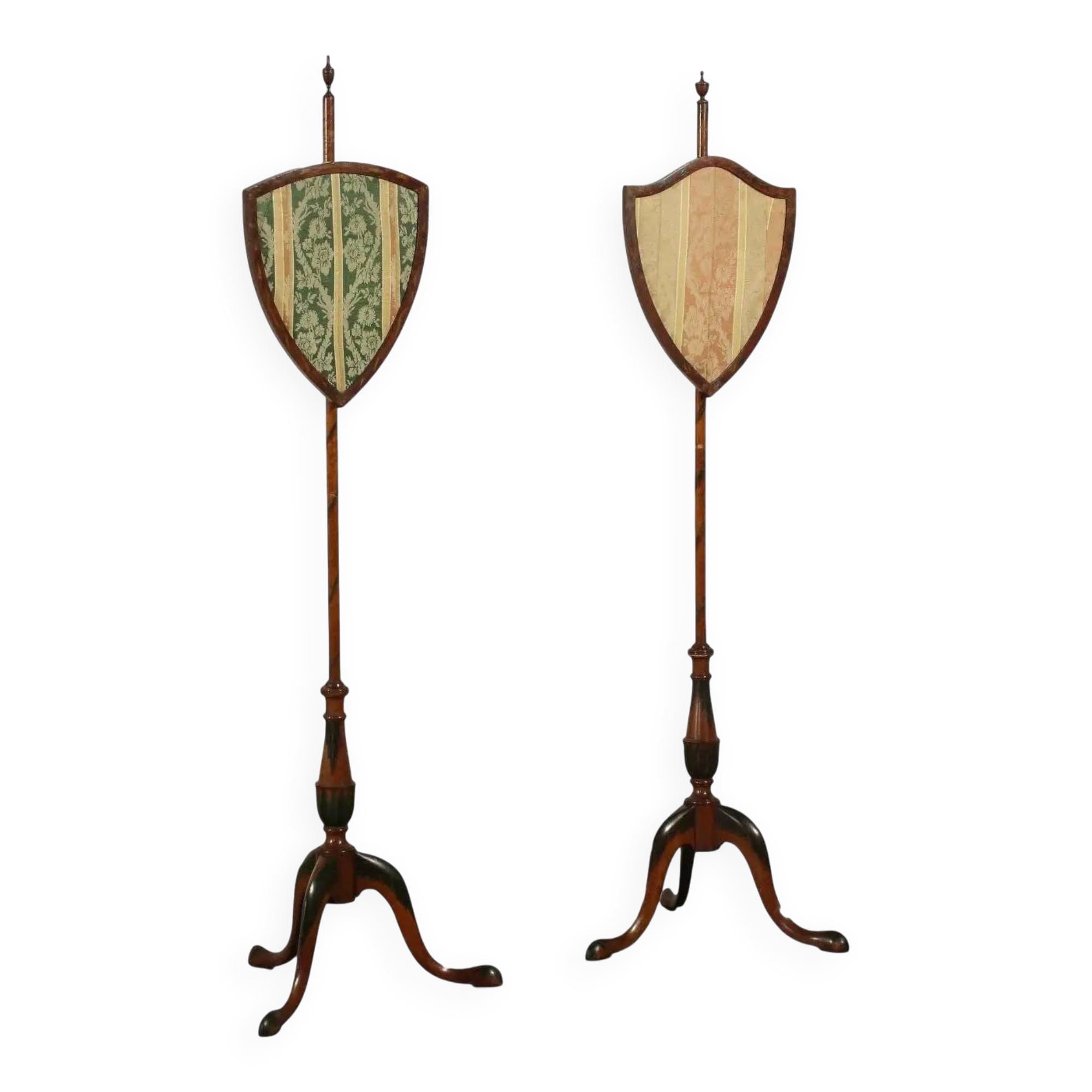 Pair of George IV standing screens in satin wood and fabric, England, 19th century.