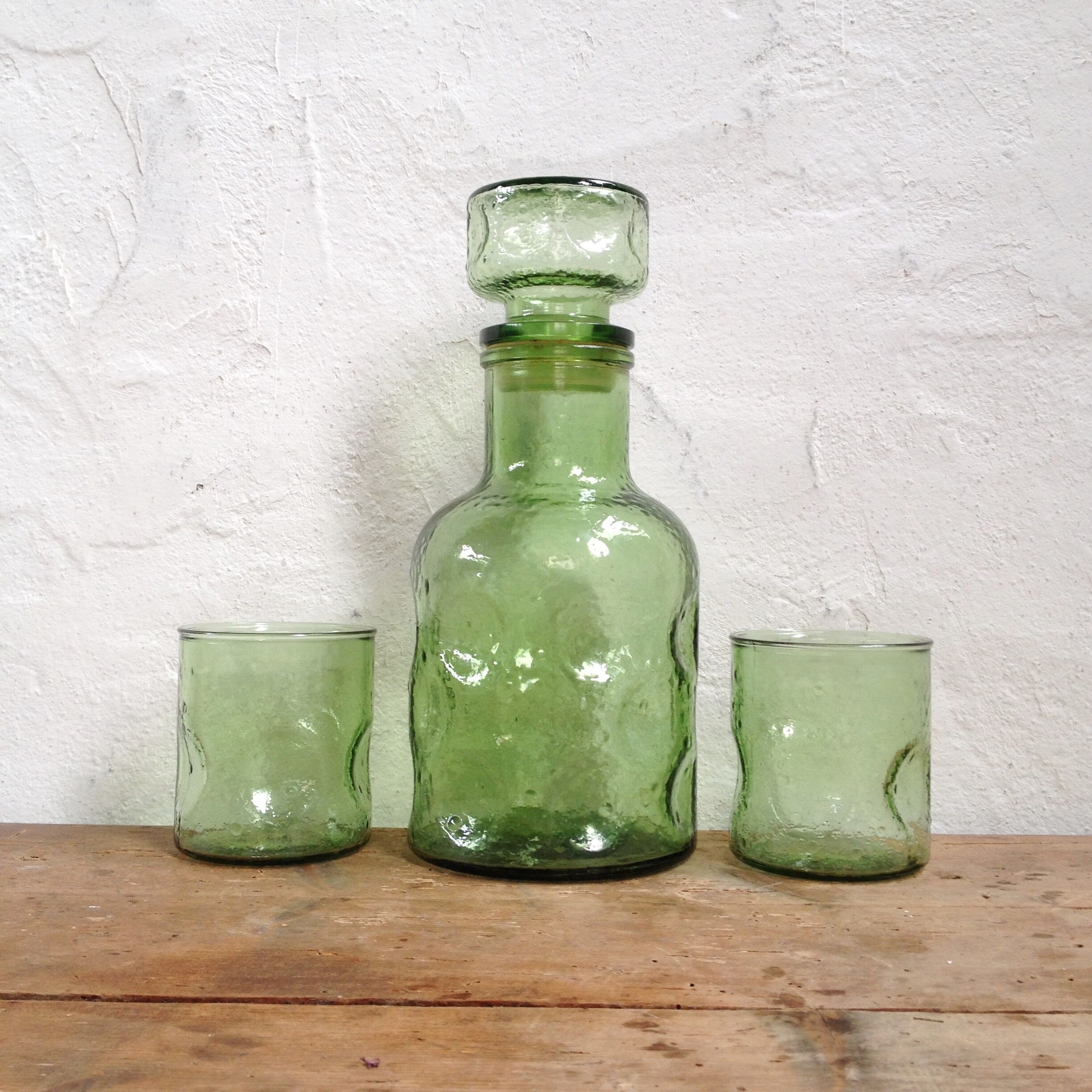 Sage green carafe and its two glasses