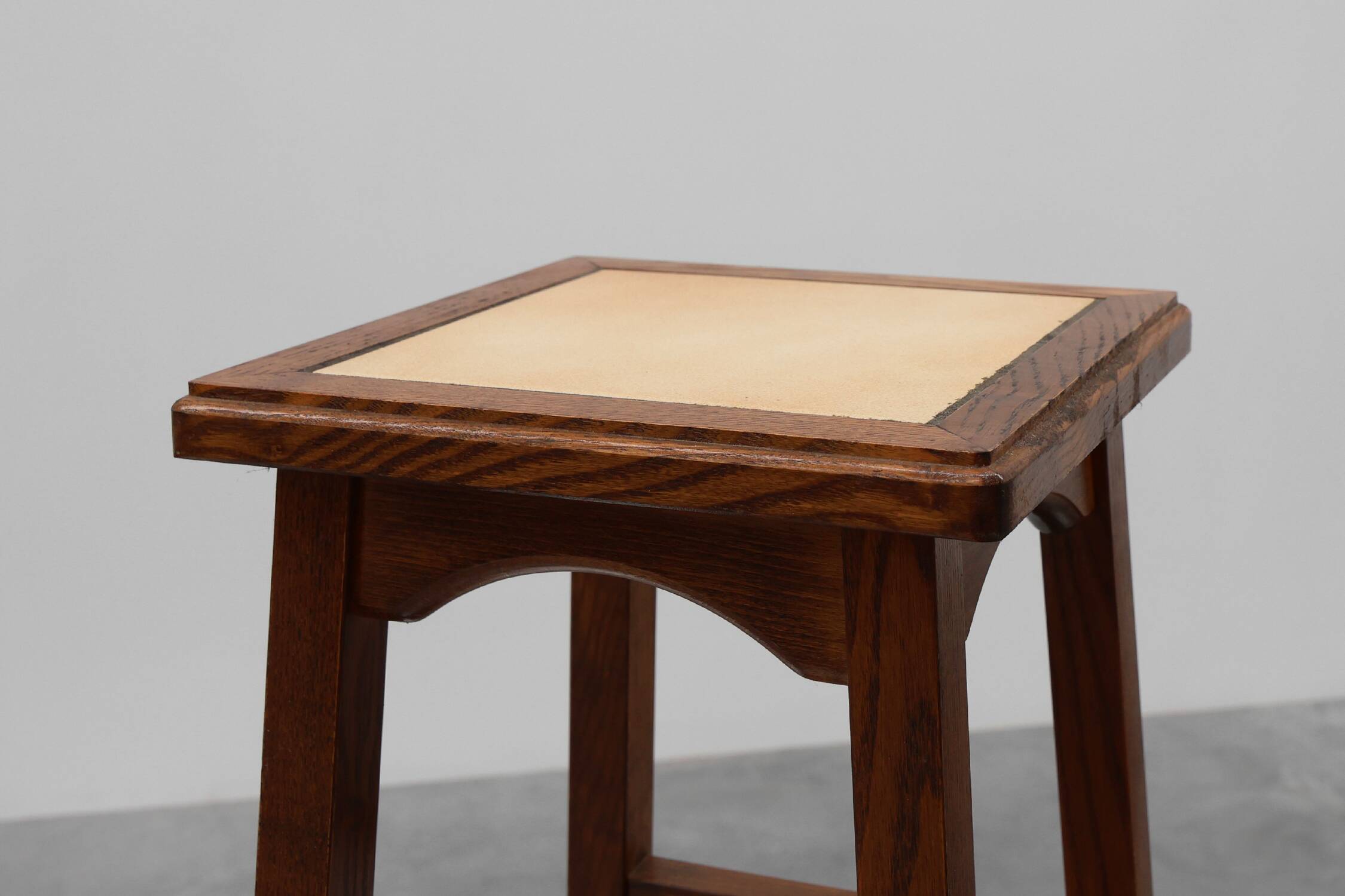 Pair of 20th century rustic wooden side tables with ceramic tile top