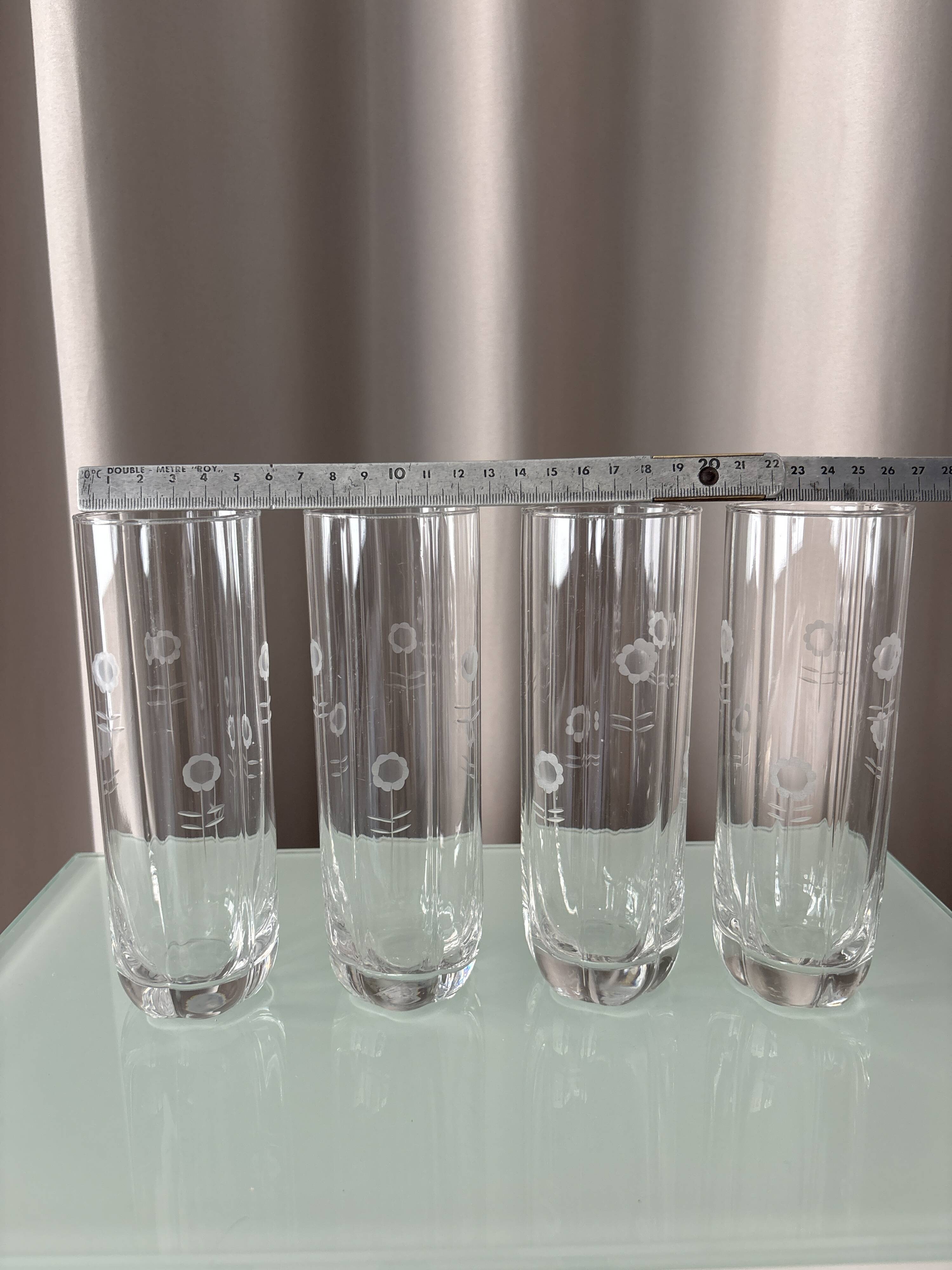 Set of 4 Vintage Etched Floral Highball Glasses
