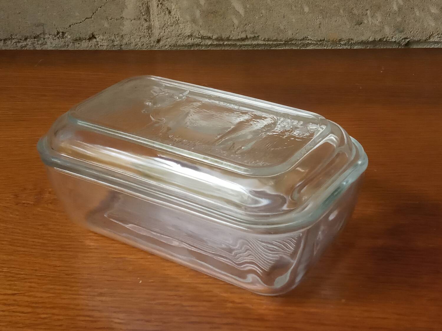 Glass butter dish with cow decor