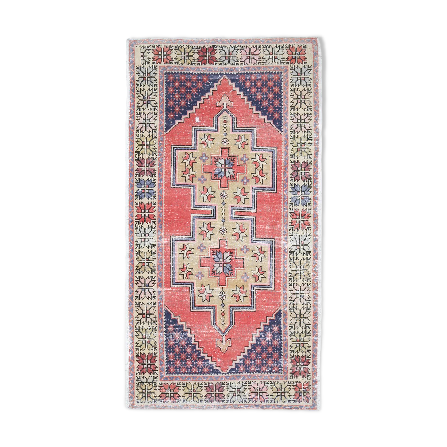 Tapis vintage turc Oushak fait main en laine et coton rose