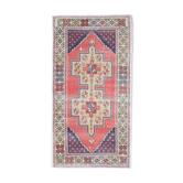 Tapis vintage turc Oushak fait main en laine et coton rose
