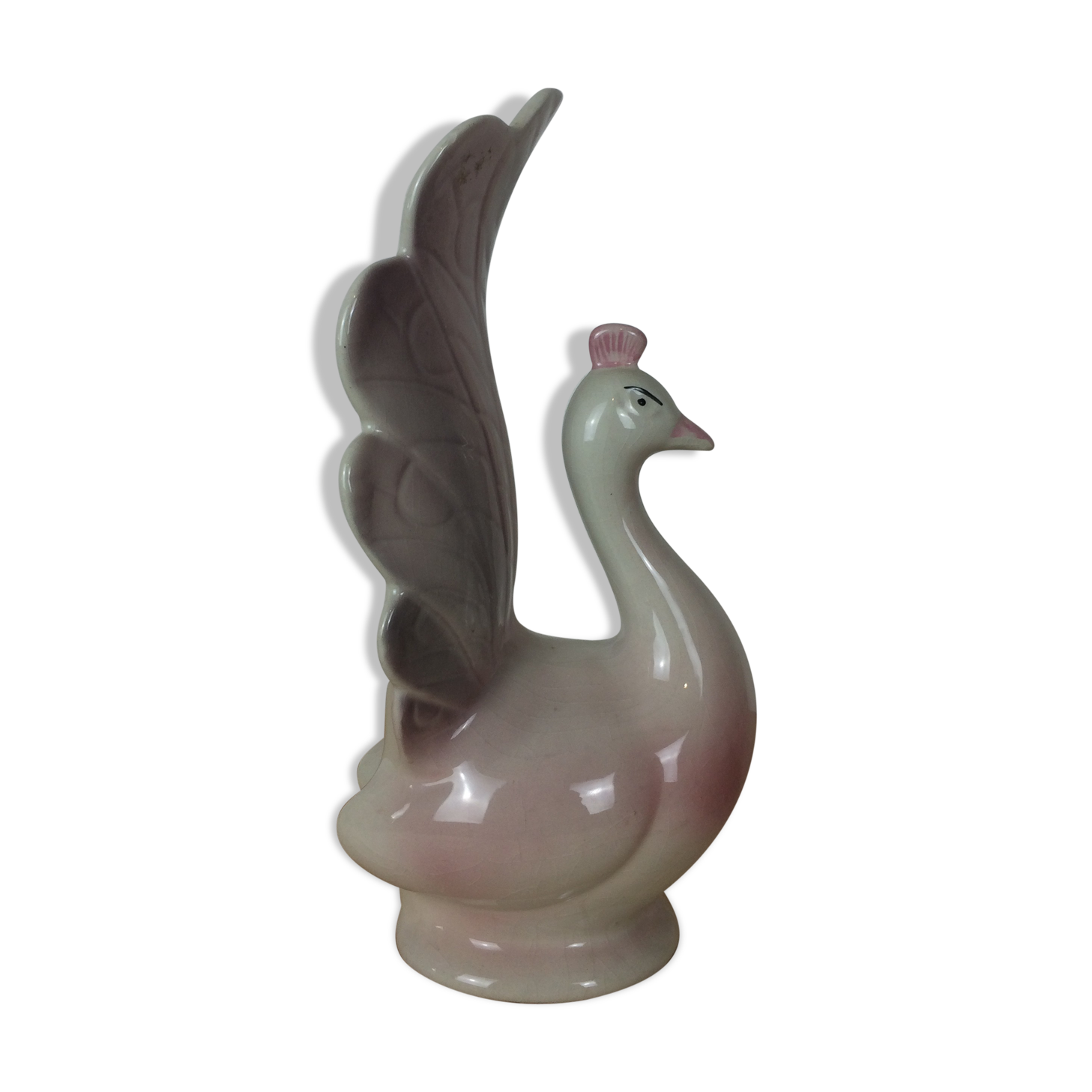 Vintage pink peacock zoomorphic vase