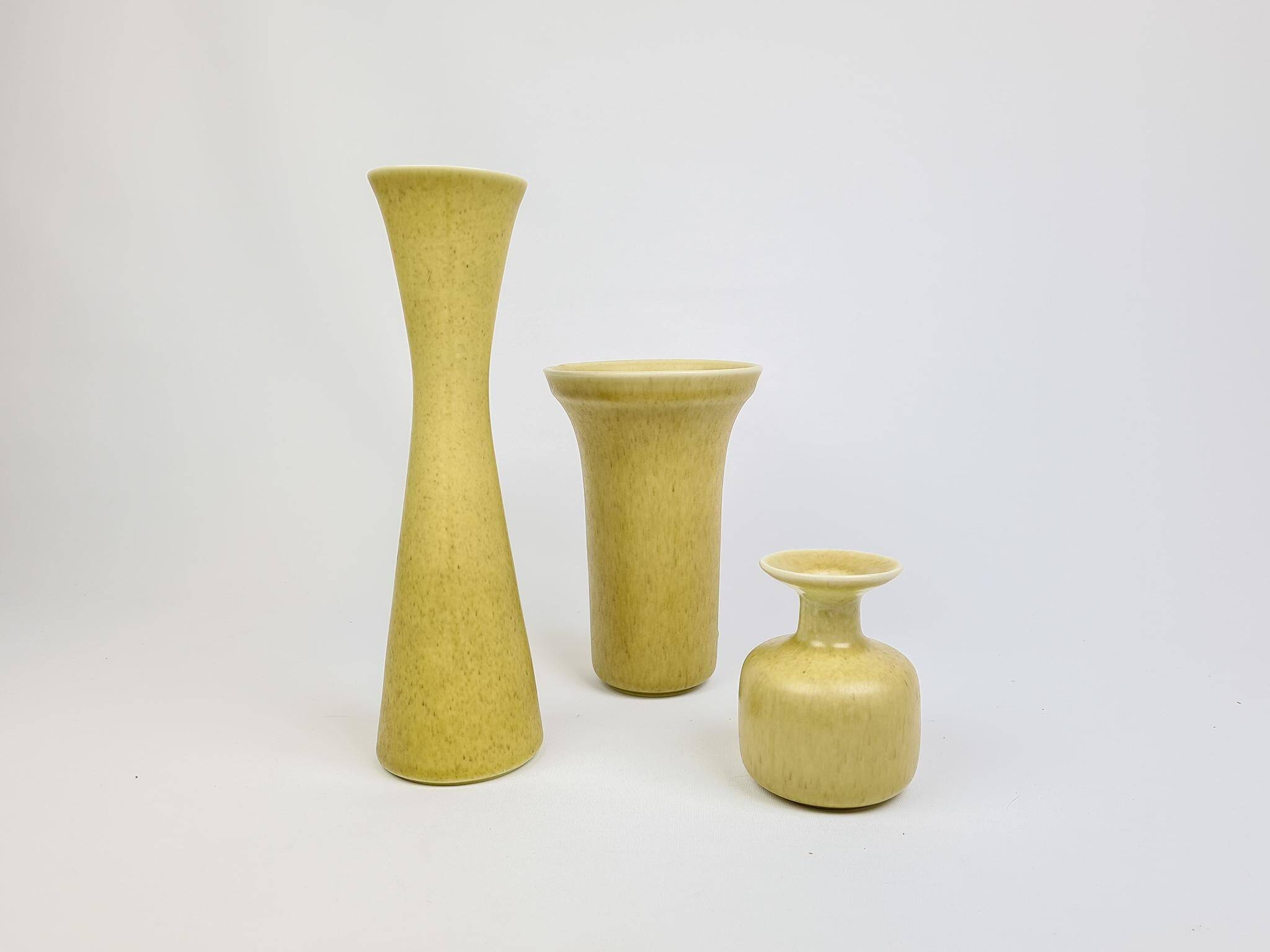 Mid-century modern set of 3 ceramic vases by Rörstrand, Gunnar Nylund, Sweden.