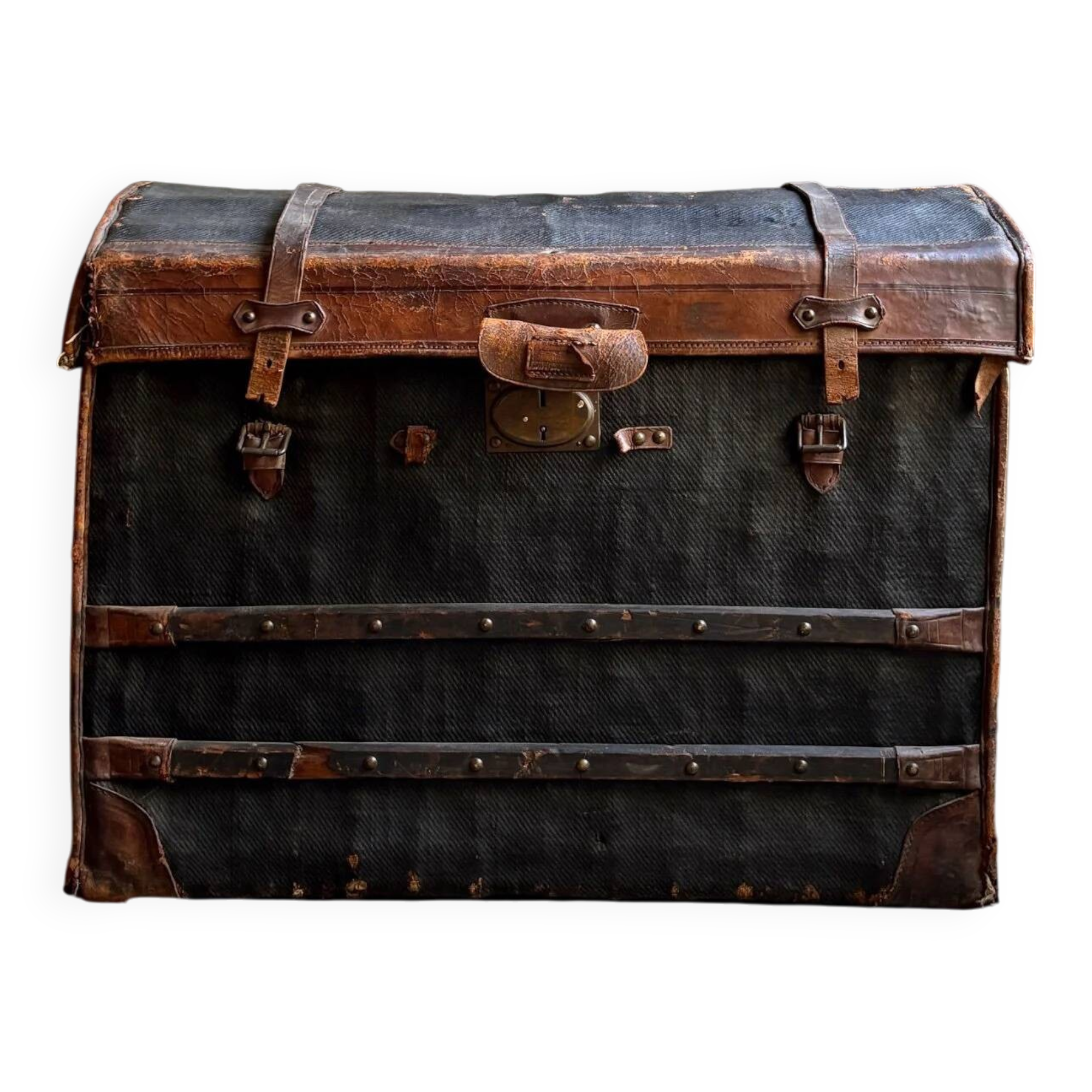 Wicker bag Gaigneur, coated canvas and leather marked JG